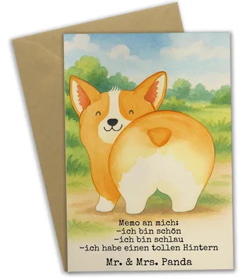 Produktbild von Mr. & Mrs. Panda Beileidskarte Corgi Po Design - Weiß - Geschenk, Klappkarte, weihnachtskarten, Positiv, Grußkarten, hochzeitskarten, Hund, Grußkarte, einladungskarten