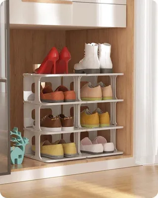 Immagine prodotto di Scaffale per scarpe fai da te in plastica, salvaspazio, per 8 paia di scarpe - 485 x 26 x 43 cm