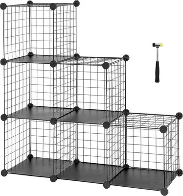 Productafbeelding van Famanu opbergkast met gaasplanken, 6 modulaire vakken - zwart
