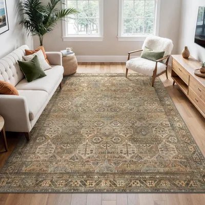 Produktbild von Teppich 120x170 cm, gelb-braun, rutschfest, waschbar, für Wohnzimmer