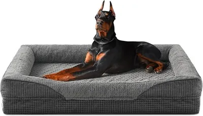 Imagen del producto de Cama ortopédica para perros, ideal para razas grandes. Cesta para perros de espuma viscoelástica, tamaño XXL. Funda desmontable y lavable. Cesta antideslizante. Sofá para perros con borde elevado. Dimensiones: 122 x 89 x 19 cm