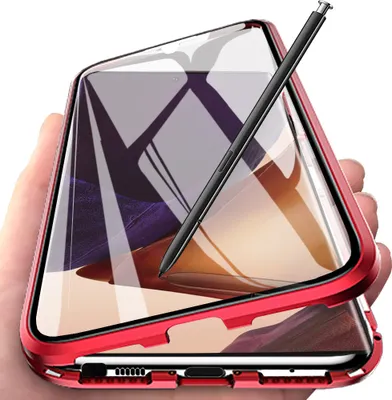 Image de Galaxy Note 20 Ultra Case, coque en verre trempé avec adsorption magnétique, cadre métallique, étui de protection complet pour Samsung Galaxy Note 20 Ultra Rouge