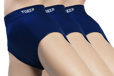 Produktbild von TOKER COLLECTION® Taillenslip *Toker* Seamless ohne Nähte super elastisch und weich (3er Pack) mit Toker Logo am Wäschebund, Marine, Größe XXL