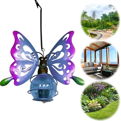 Produktbild von Solar-Gartenlaterne Schmetterling, LED-Solarlicht hängend, wetterfest, bunt, dekorativ für Terrasse, Balkon, Garten,Partybeleuchtung, umweltfreundlich