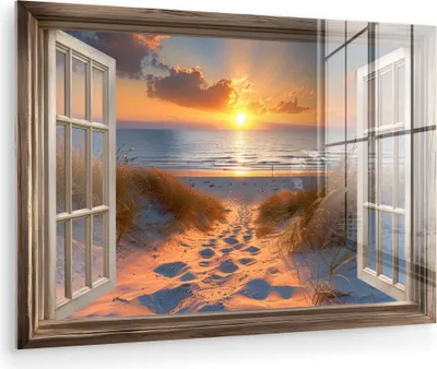 Produktbild von MuchoWow Glasbilder - Bilder auf Wandbild - Foto auf Glas Durchblick - Strand - Dünen - Sonnenuntergang 120x80 cm Wanddekoration aus Glas - Acrylglasbild - Acrylbilder - Abbildung