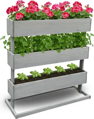 Produktbild von Coemo Mittleres Vertikalbeet Grau Hochbeet 3 Etagen inkl. Pflanzfolie 75x30x75