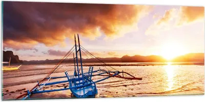 Produktbild von Bilder auf glas - Ufer Boot Strand - 120x50cm - Glasbilder - Wandbilder - Kunstdruck - zum Aufhängen bereit - Wanddekoration aus Glas - Glas Bilder - Wandbild auf Glas - Einteilig - GAB120x50-3905