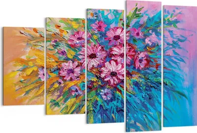 Produktbild von Bild auf Leinwand - Leinwandbild - 5 Teile - Blumenstrauß Blumen Öl - 150x100cm - Wand Bild - Wanddeko - Wandbilder - Leinwanddruck - Bilder - Wanddekoration - Leinwand bilder - EG150x100-4533