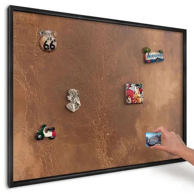 Produktbild von Magnettafel 100x70 cm mit schwarzem Rahmen - Magnetische Metalltafel, Magnetpinnwand zur Wandmontage für Wohnzimmer, Küche, Flur, Kinderzimmer und Büro - Braune Textur