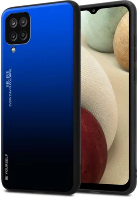 Obrázok produktu pre Cadorabo puzdro pre Samsung Galaxy A12 / M12 v MODREJ - ČIERNEJ farbe Dvojfarebné ochranné puzdro z tvrdeného skla a silikónového TPU zadného krytu puzdro na mobilný telefón