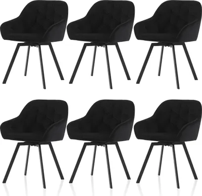 Produktbild von CLIPOP Esszimmerstühle 6er Set Drehstuhl Samt Gepolsterte Küchenstühle mit Armlehnen, Drehbeine, Schwarz