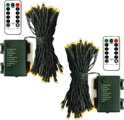 Lichterkette 2er-Set, 5 m, 50 warmweiße LEDs, batteriebetrieben, Fernbedienung