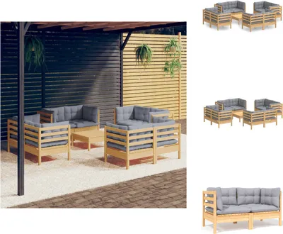 Produktbild von vidaXL 9-tlg. Garten-Lounge-Set mit Grauen Kissen Kiefernholz -  Gartenmöbel-Sets
