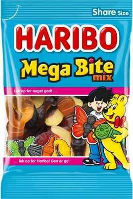 Produktbild von Haribo Mega Bite Mix Lakritz Fruchtgummi Dänisch 350g bunt