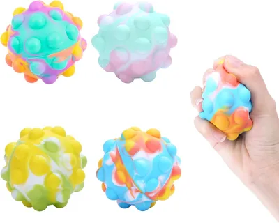 Produktbild von 4 Stück Antistressball - Pop-It Ball - Sensorisches Fidget-Spielzeug - Zum Kneten - Für Kinder