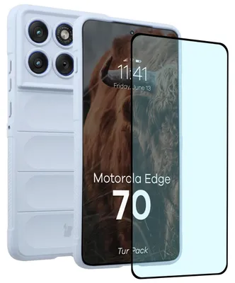 Produktbild von Robuste Handyhülle + gehärtetem Glas für Motorola Edge 70, Bizon Tur Pack, Hellblau