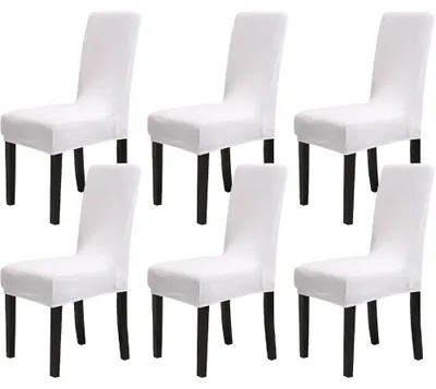 Image de Housses de chaise Chickw1, lot de 6, housses de chaise en velours pour chaises cantilever, chaises de salle à manger, housses pour mariages, hôtels, cuisines, banquets, fêtes, housses de chaise extensibles (lot de 6, blanc)