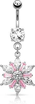 Produktbild von Bauchnabelpiercing 14 Karat vergoldet Gold rhodiniert Blume Flower Kristall silber-klar-rosa
