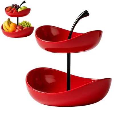 Obstschale, 2 Etagen, Keramik, 25,5 cm, modern, platzsparend