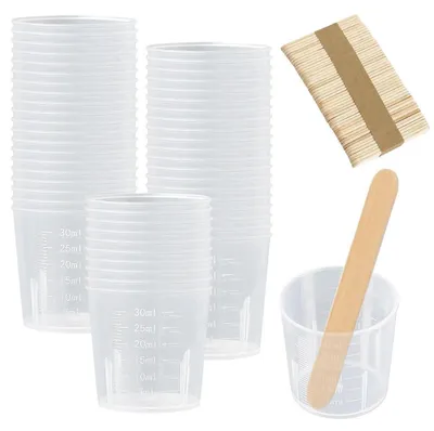 Produktbild von Messbecher 30ml Kunststoff 50 Stück mit Holzstäbchen