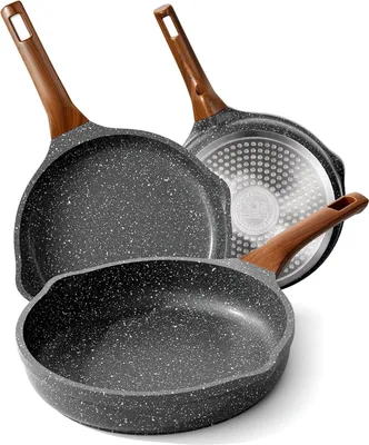 Image de Set de poêles à frire antiadhésives 20 cm 24 cm 28 cm Granit sans  adapté à tous les types de cuisinières