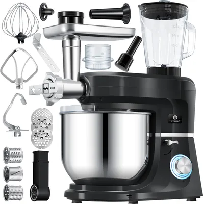 Produktbild von KESSER® 3 in 1 Universal Küchenmaschine K-KM 3000 mit Fleischwolf Knetmaschine Multifuntionale Rührmaschine 5,5L Schüssel mit 3 Rührwerkzeuge 1,5L Entsafter Wurst Set Pasta & Plätzchenformen