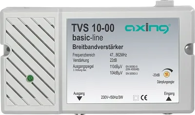 Produktbild von Axing TVS 10-00 Breitband-Verstärker für Kabelfernsehen Antennen DVB-T2 HD UKW (34,40)