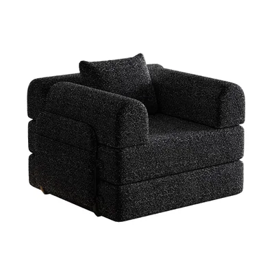 Produktbild von Chenille-Schlafsofa,2-in-1 Relaxsessel(Schwarz) mit Staufach in der Armlehne, drei Metallrahmen und mehreren Konfigurationsmöglichkeiten
