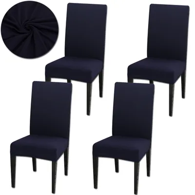 Immagine prodotto di Coprisedia 4 pezzi, coprisedia universale elasticizzato moderno monocolore coprisedia sala da pranzo, blu scuro