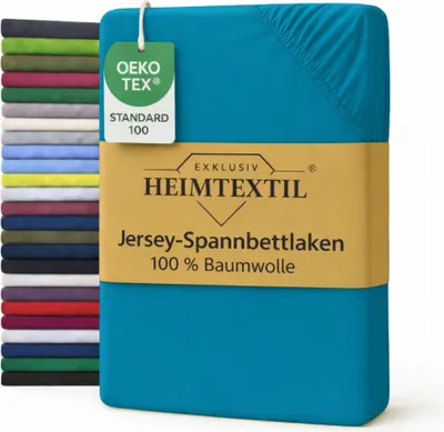 Produktbild von EXKLUSIV HEIMTEXTIL Marke Jersey Spannbettlaken 90 x 200 cm Türkis 100% Baumwolle   Bed-Sheet Bettlaken Spannbetttuch Topper Leinentuch