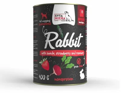 Obrázek produktu pro Konzerva pro psy králík s tuřínem, jahodami a rozmarýnem 400g