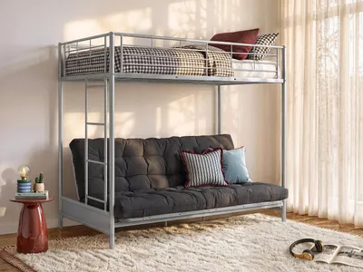 Produktbild von Hochbett mit Schlafsofa + Futonmatratze - 90 x 190 cm - Metall - Silberfarben - MODULO IV