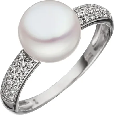 Produktbild von Ring Damenring mit Süßwasser Perle & Zirkonia 333 Gold Weißgold Perlenring Damen Innenumfang 58mm  Ø18.5mm