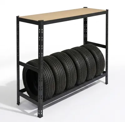 Immagine prodotto di Scaffale per pneumatici Relaxdays per 6 pneumatici, A x L x P 110 x 120 x 40 cm, 300 kg, acciaio, sistema a incastro, scaffale per pneumatici da officina, nero