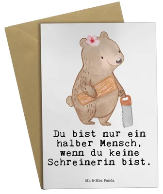 Produktbild von Mr. & Mrs. Panda Klappkarte Schreinerin Herz - Weiß - Geschenk, Grußkarten, einladungskarten, osterkarte, weihnachtskarten, genesungskarte, Grußkarte