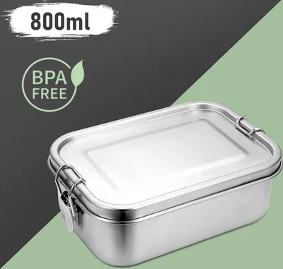 Produktbild von Fiqops Lunchbox Lunchbox Edelstahl auslaufsicher, Herausnehmbaren Trennwand, Lunch-Boxen Leicht zu Reinigen,Robusten und kunststofffreien bento box,800ml