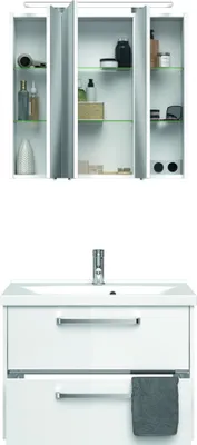 Produktbild von Badezimmer-Waschplatz FES-3050-66 Waschtisch in Hochglanz weiß mit Mineralgussbecken - B/H/T: 77/200/43cm