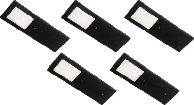 Immagine prodotto di Illuminazione a led per armadi Planar - ideale per l'illuminazione di mobili - Illuminazione a led per armadi 4000K bianco neutro, 24V - set di 5 con adattatore di rete, nero