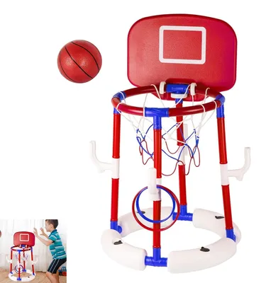 Produktbild von Pool Basketballkorb Kinder 4-12 Jahre – 2-in-1 Schwimmkorb, Outdoor Wasserspiel mit 6 Ringen, Bällen & Pumpe