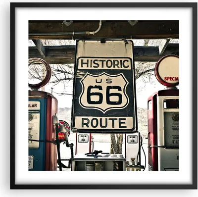 Produktbild von Gerahmtes Poster - Schwarzer Rahmen - Straße alt 66 USA - 50x50 cm - Wand Bild - Wanddeko - Wandbilder - Kunstposter - Wandposter - Bilderrahmen - Bilder - Kunstdruck - Wandbild - P2BAC50x50-3573