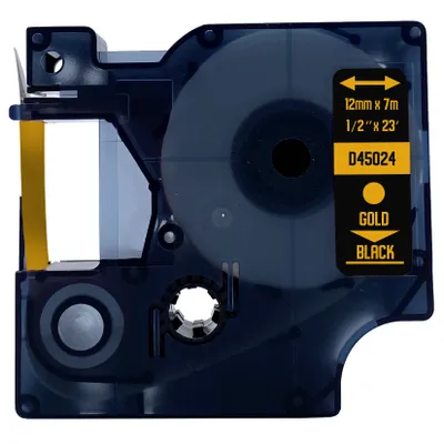 Produktbild von DULA Etikettenband - Kompatibel mit Dymo D1 45024 - 1 Stück - Gold auf schwarz - 12mm x 7m