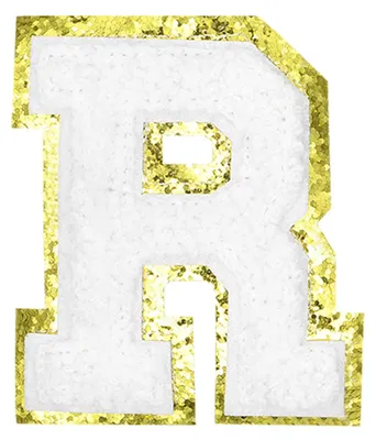 Chenille-Buchstabe R Aufbügler 5,5x4,6 cm weiß mit Goldrand