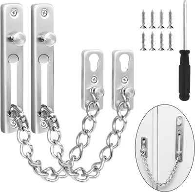 Imagen del producto de Dos tornillos de acero inoxidable, color plateado, con punta de destornillador, para mayor seguridad