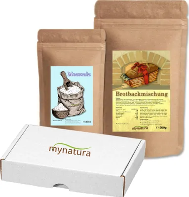 Produktbild von Mynatura Geschenk Set zum Einzug – Brot und Salz I Brotbackmischung I Meersalz I Karte Alles Gute