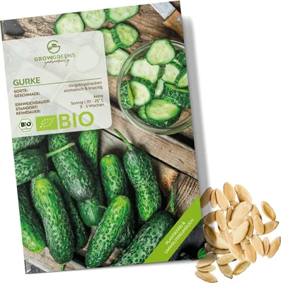 Produktbild von Gurken Samen (Vorgebirgstraube, 10 Korn) - Einlegegurken Saatgut aus biologischem Anbau ideal für die Anzucht im Garten, Balkon oder Terrasse