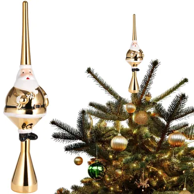 Produktbild von BRUBAKER Weihnachtsbaumspitze Santa - Christbaumspitze - 35 cm Baumspitze Weihnachtsmann - Weihnachtsbaum Spitze - Baumschmuck Weihnachten, Gold
