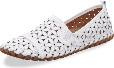Immagine prodotto di Gemini Slipper da donna in pelle mocassino con intagli floreali 031174-02, taglia: 39 EU, colore: bianco