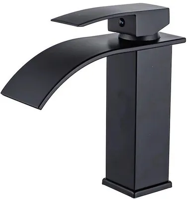 Immagine prodotto di Rubinetto a cascata per bagno e WC - Acciaio inossidabile - Monoforo - Rubinetto per lavabo - Adatto per bagno, WC e cucina - 183 mm - Nero