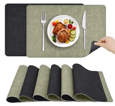 Produktbild von Tischsets Grau 6er Set 30x43 cm Hitzebeständig Doppelseitig in Lederoptik