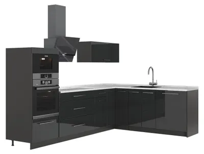 Produktbild von Eckküche Vicco Fame-Line Anthrazit Hochglanz/Anthrazit 287 x 60 cm, AP Marmor, Model 63457